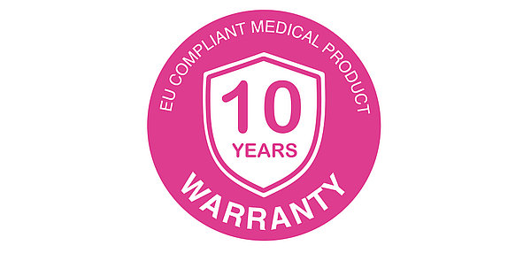 Badge "10 Years Warranty" – EU Compliant Medical Product, Geratherm® basal.